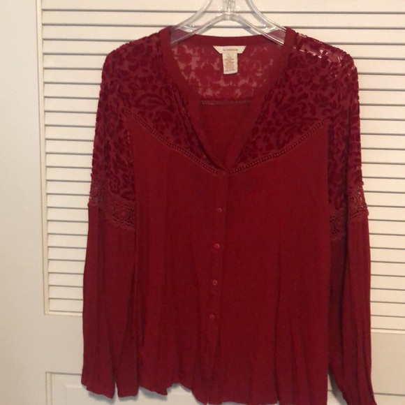 Sundance Red Velvet and Crochet Top, L - Picture 2 of 8
